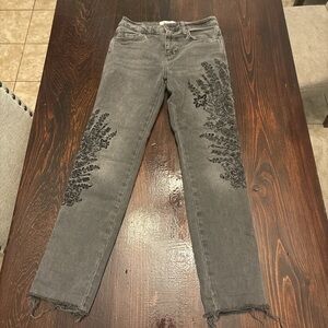 We The Free Charcoal Embroidered Ankle Jeans